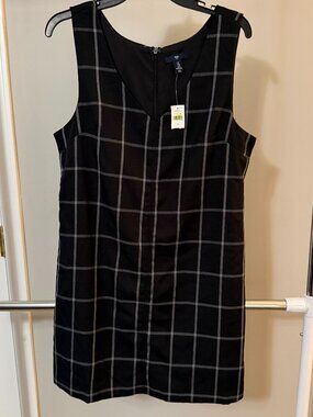 Gap Women’s Plaid Sleeveless Shift Dress Size 6 Black Gray Windowpane NWT